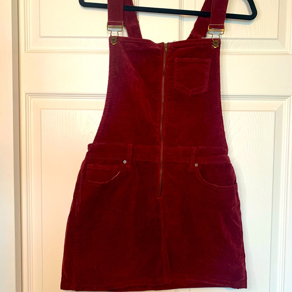 90’s Burgundy Corduroy Overall Mini Dress